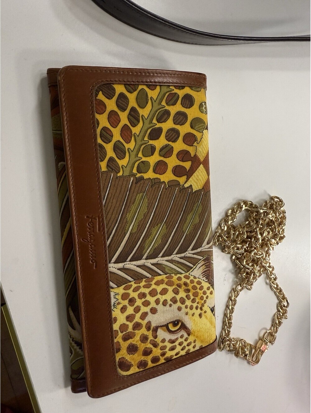 Rare Salvatore Ferragamo  Cheetah Animal Print Canvas and Leather Brown